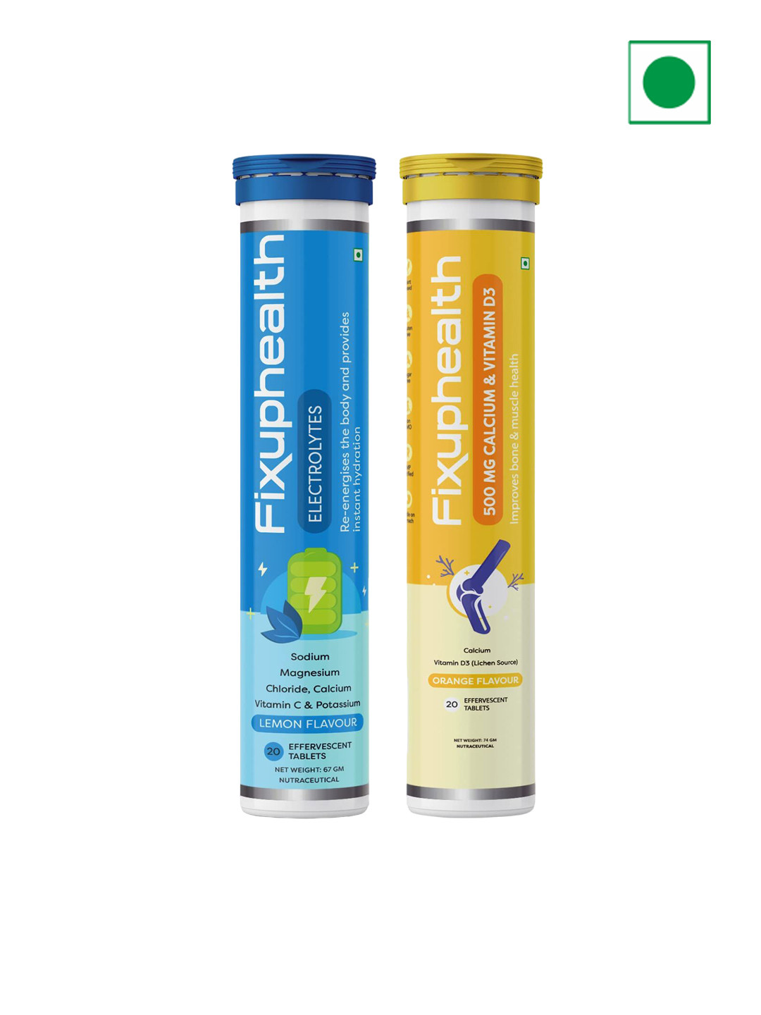 Fixuphealth Calcium 500mg Bone Muscles Effervescent -20 Tablets & Electrolyte -20 Tablets