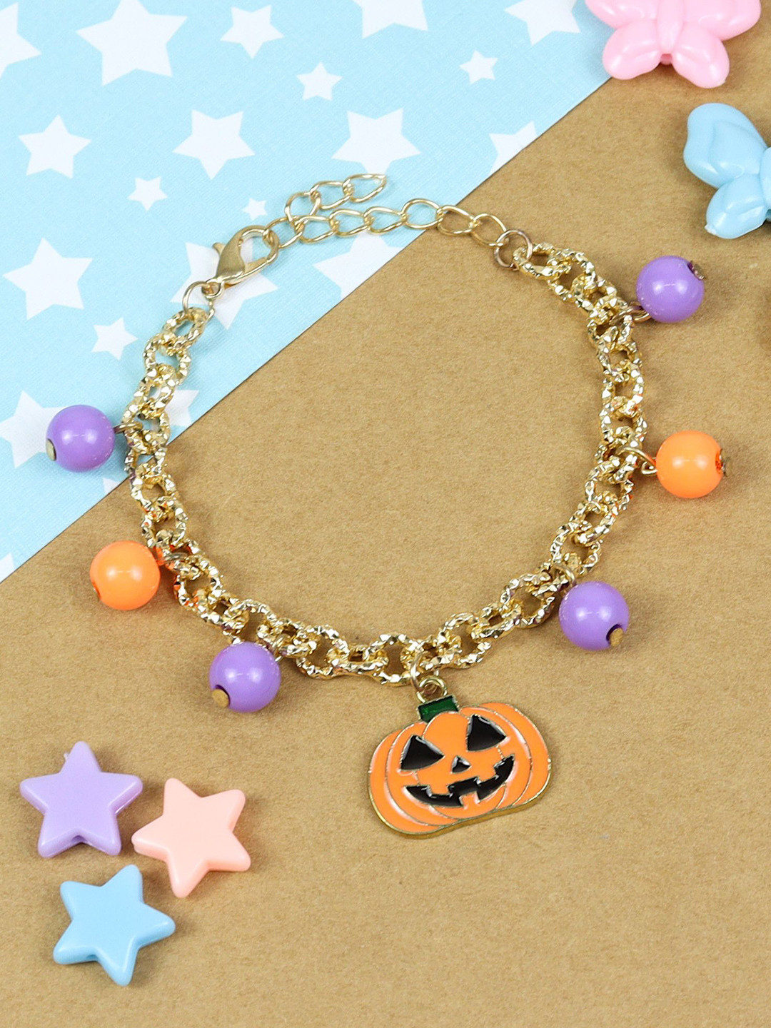 Asthetika Kids Girls Halloween Pumpkin Charm Bracelet