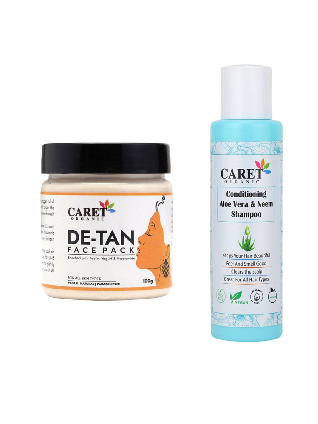 CARET ORGANIC De-tan Face Pack & Conditioning Aloevera Neem Shampoo Combo