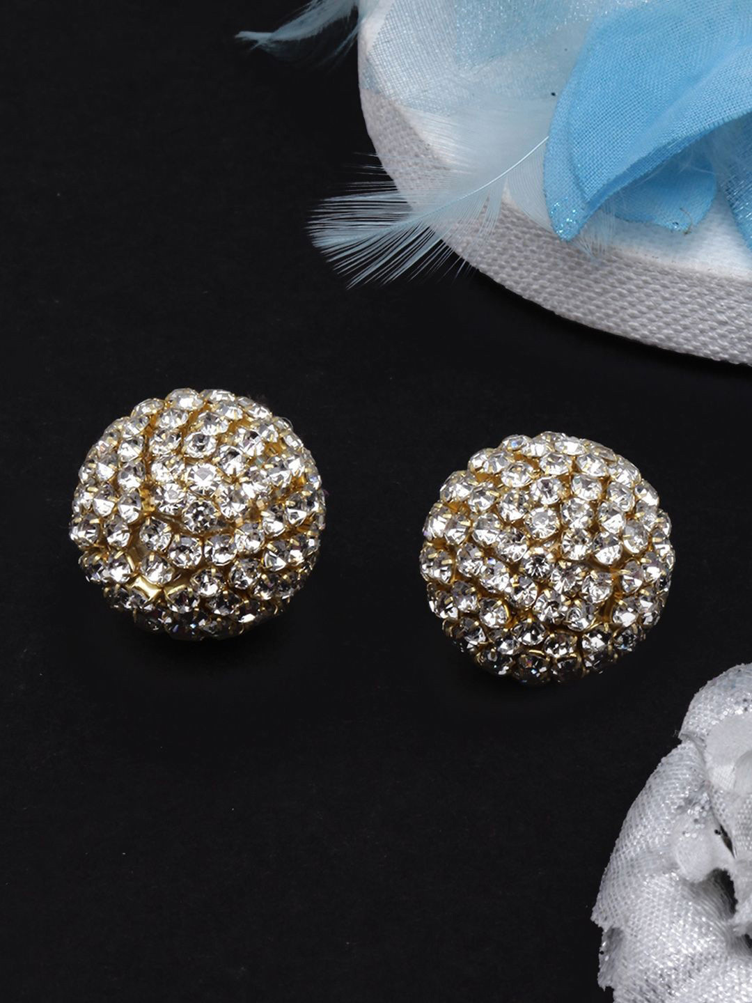 KPOP Gold-Plated Circular Rhinestone Stud Earrings
