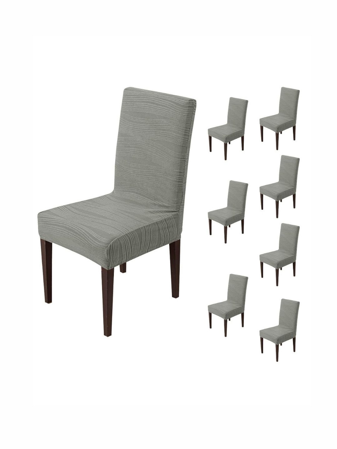HOUSE OF QUIRK Grey 8 Pieces Removable & Washable Short Dining Chair Cover