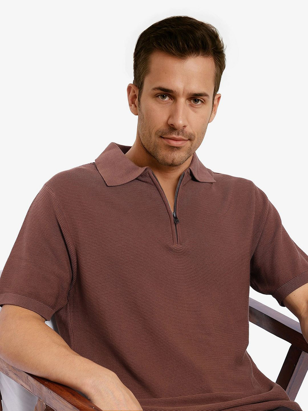 RARE RABBIT Men Self Design Polo Collar Cotton T-shirt