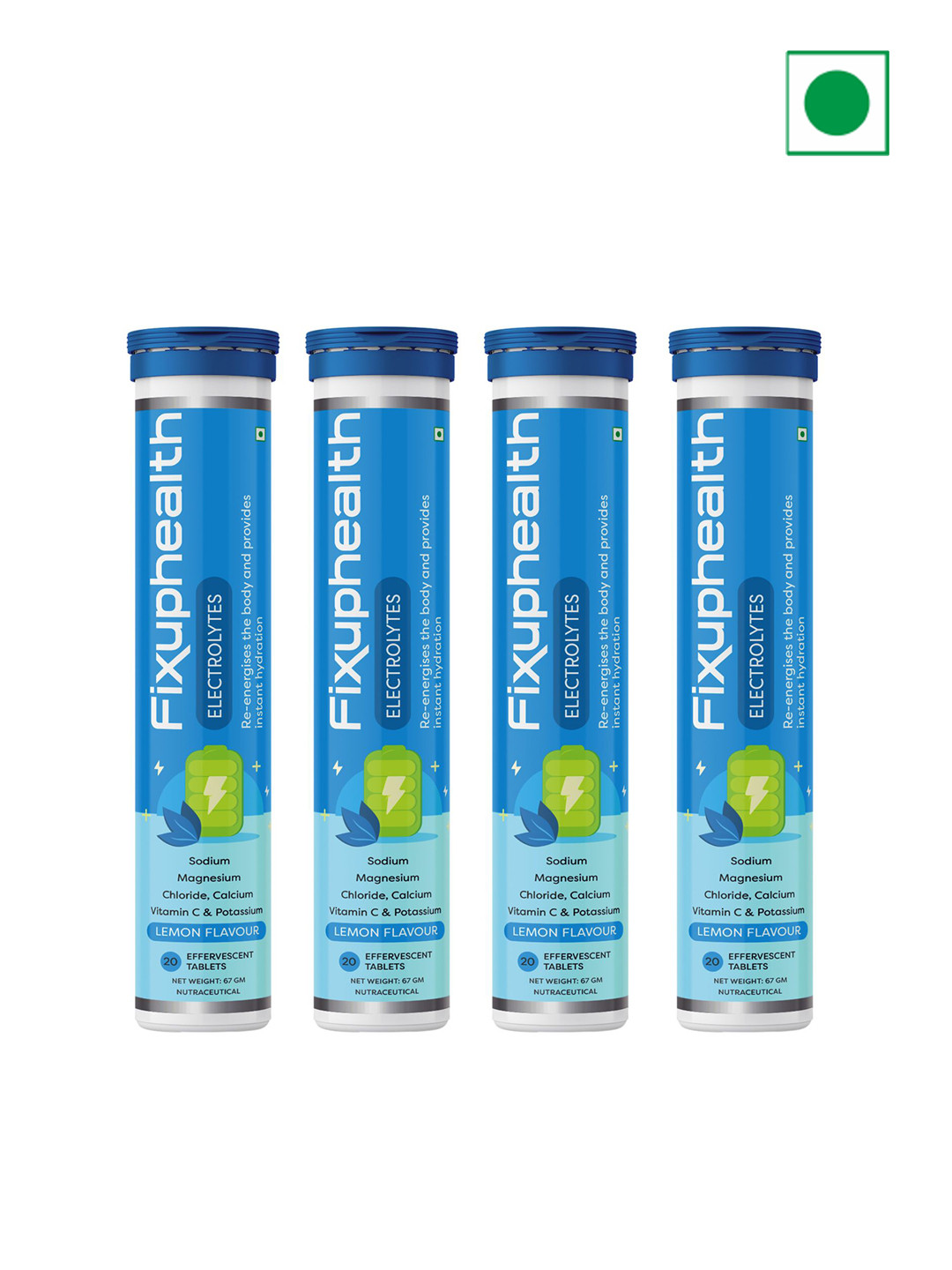 Fixuphealth Set Of 4 Electrolytes Vit C Tablets - 20 Tablets Each - Lemon Flavor
