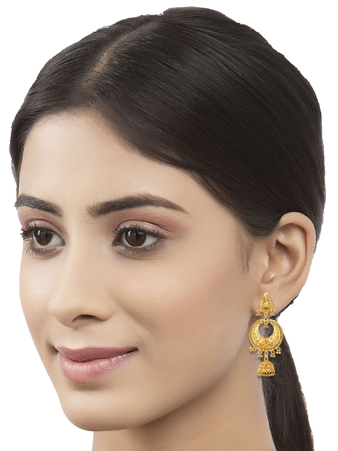 Heer Collection Gold-Plated Mother of Pearl Dome Shaped Antique Jhumkas
