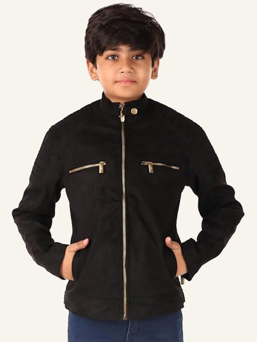 Leather Retail Boys Solid Suede Mock Collar Biker Jacket