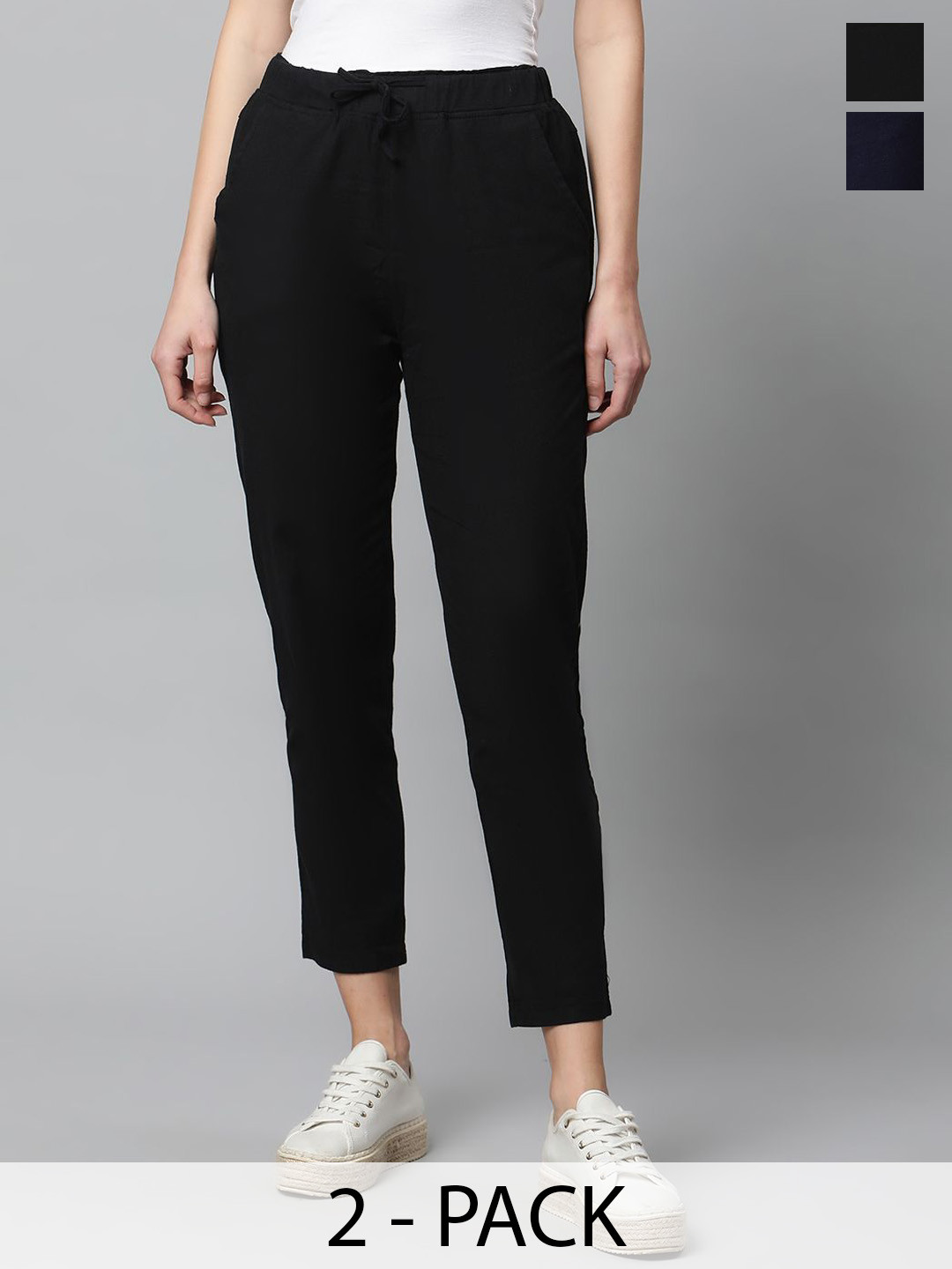 Global Republic Women Pack Of 2 Cotton Slim Fit High Waist Lower