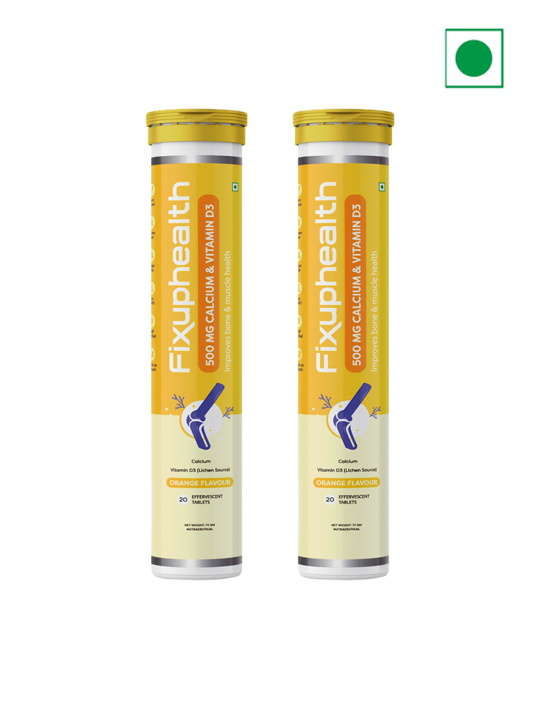 Fixuphealth Set Of 2 Calcium 500mg & Vit D3 Effervescent - 20 Tablets Each