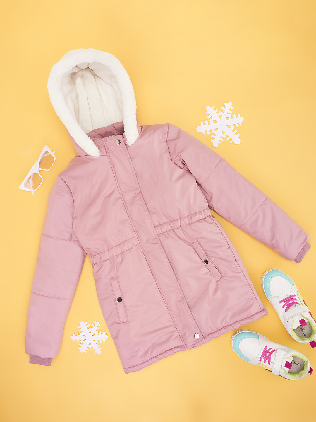 Pantaloons Junior Girls Floral Parka with Embroidered Jacket
