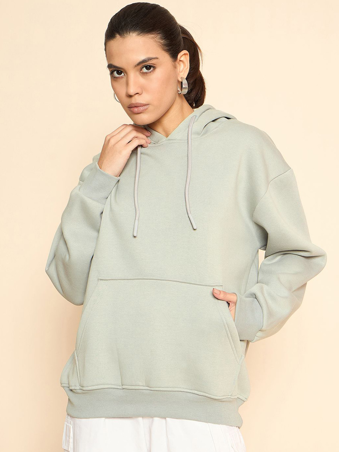COLOR CAPITAL Women Solid Hood Cotton Pullover Sweatshirt