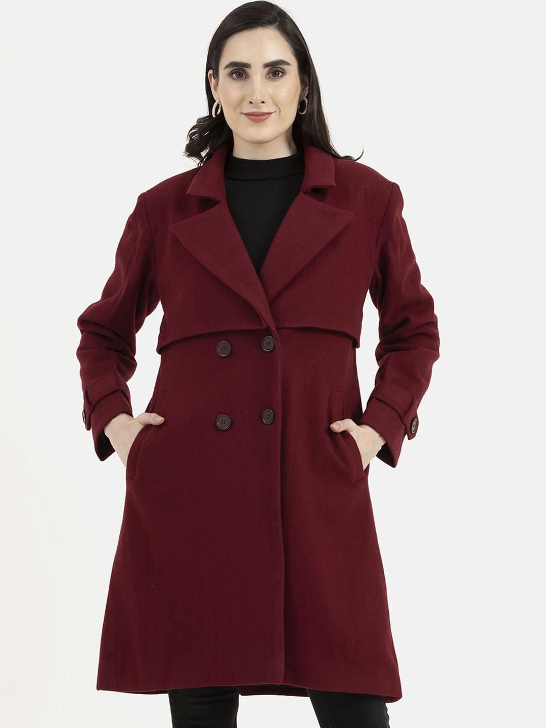 Owncraft Women Notched Lapel Double Breasted Wool Coat