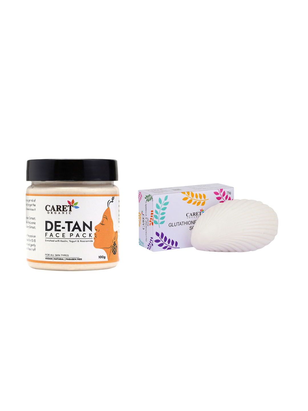 CARET ORGANIC De-tan Face Pack & Glutathione Vitamin C Skin Lightening Soap Combo
