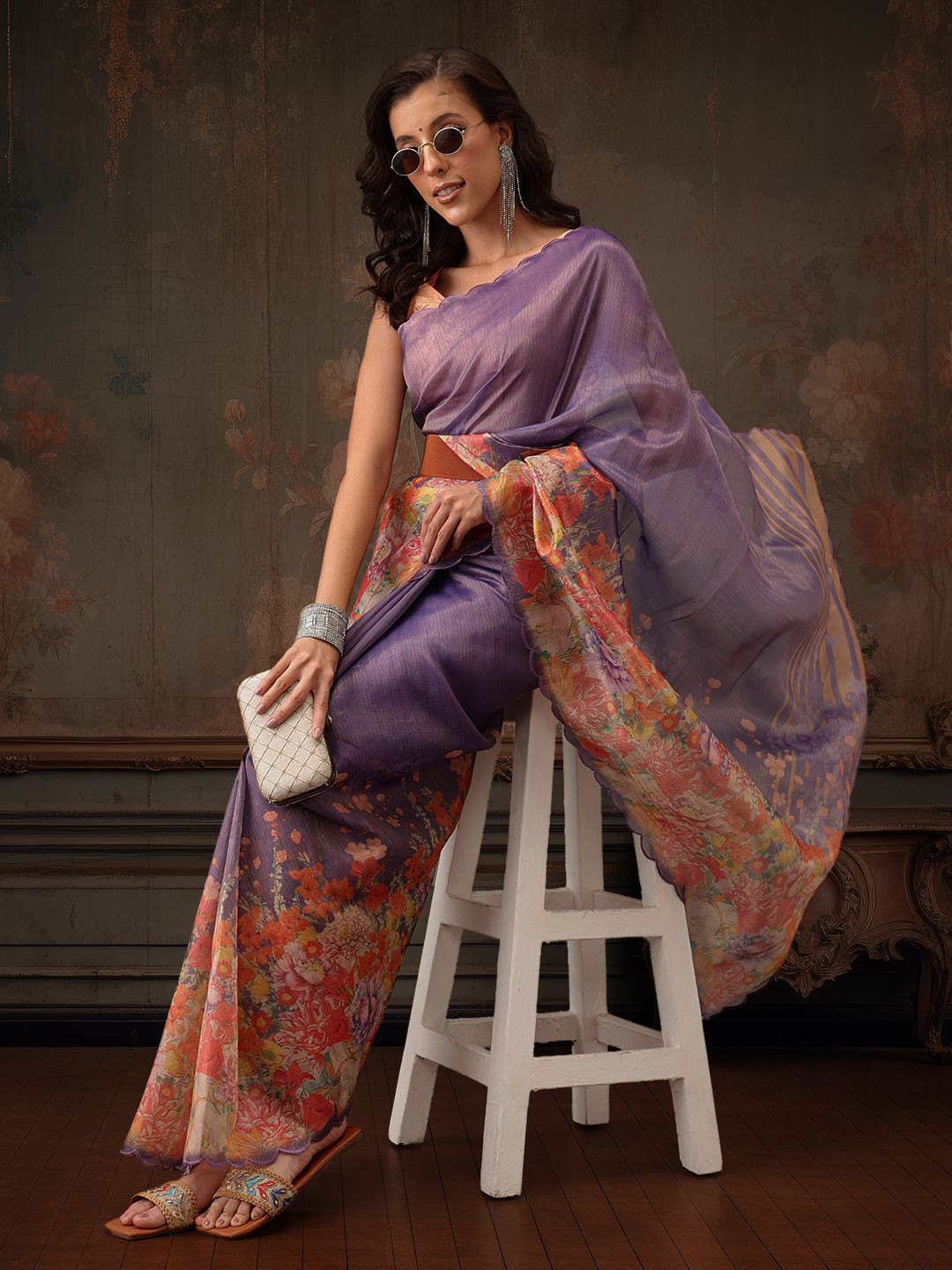 Silk Land Floral Kota Dhoria Digita Print Saree