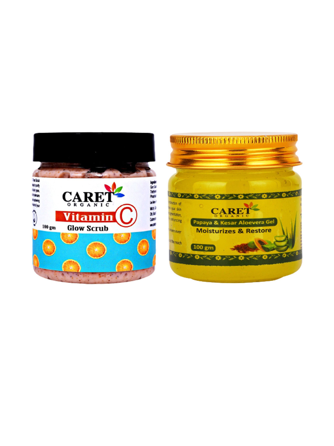 CARET ORGANIC Vitamin C Glow Scrub & Papaya Kesar Aloe Vera Gel - 100 g Each