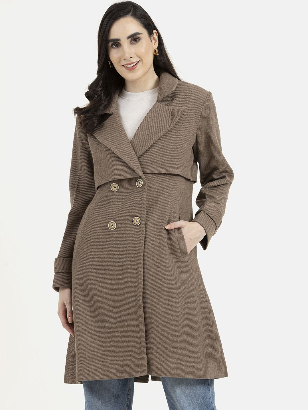 Owncraft Women Double Breasted Woollen Trench Coat