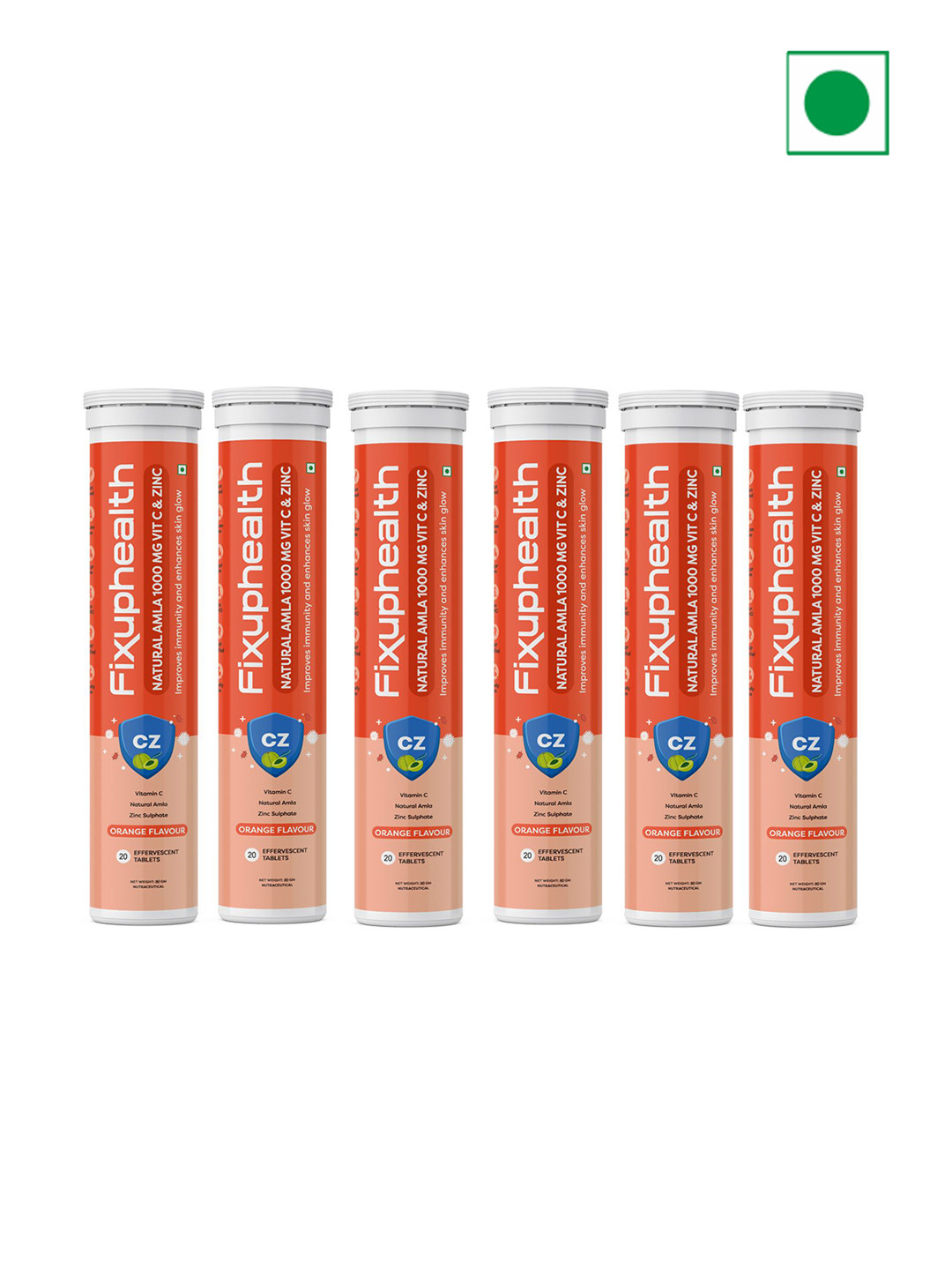 Fixuphealth Set Of 6 Natural Amla Vitamin C & Zinc Effervescent Tablets- 20 Tablet Each