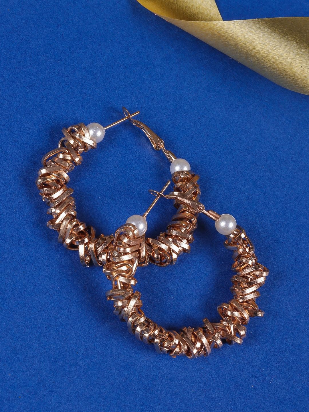KPOP Rose Gold Plated Beaded Circular Hoop Earrings