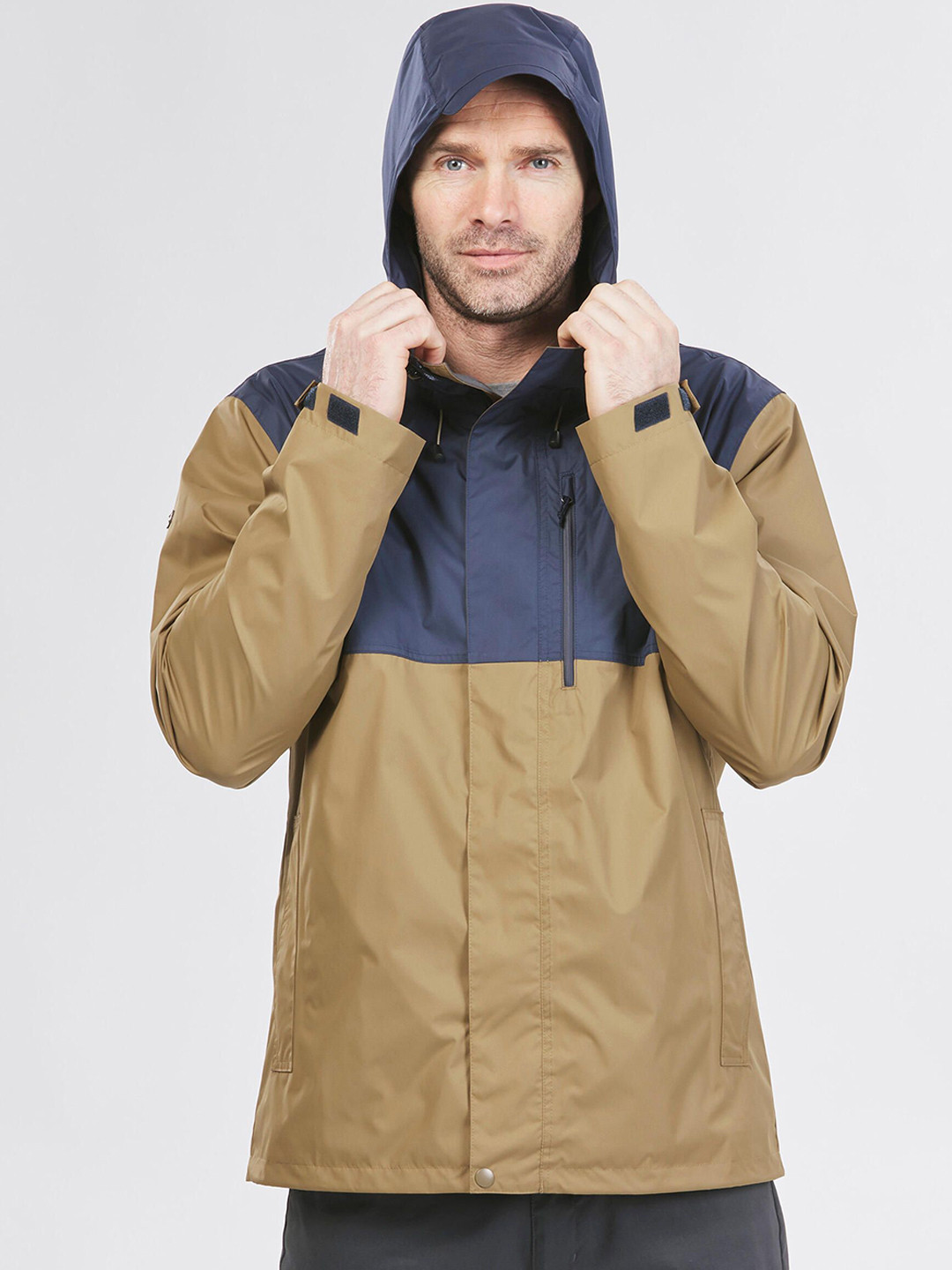 Decathlon QUECHUA - Men Dual Tone Brown Full Zip Waterproof Rain Jacket