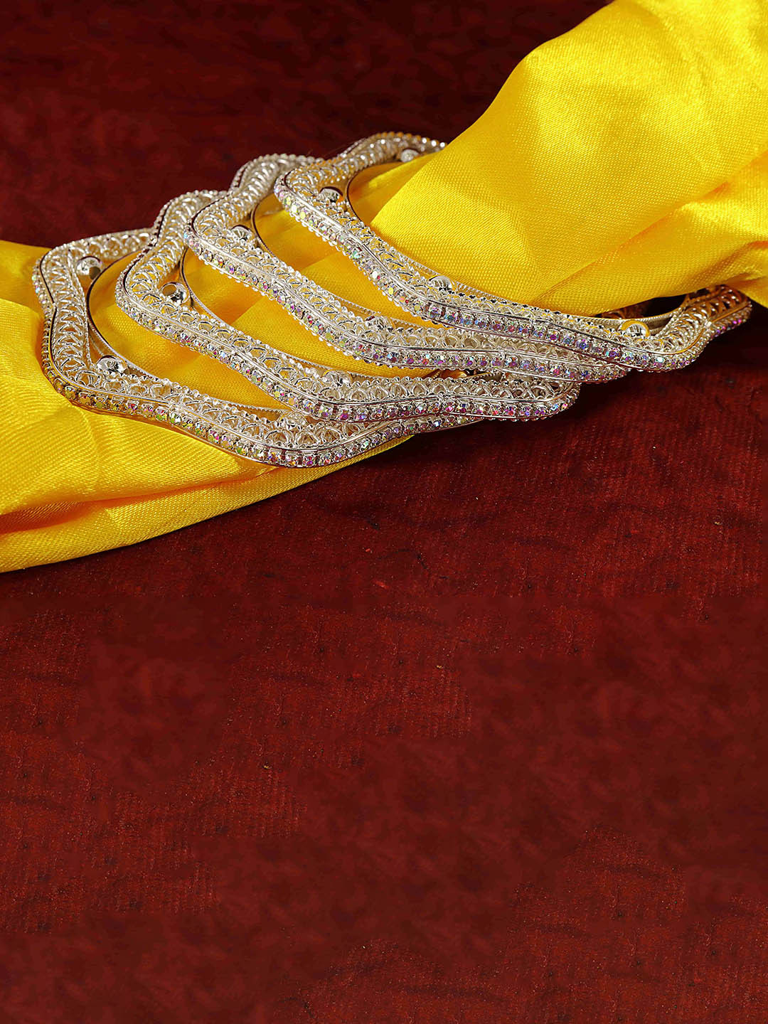 NMII Set Of 4 Silver-Plated Zircon-Studded Bangles