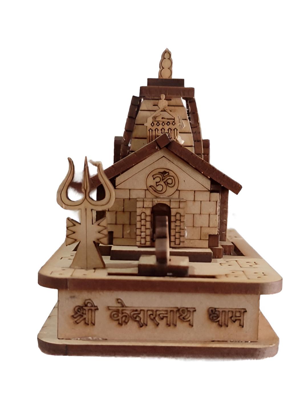 THE ALLCHEMY Kedarnath Temple Brown Wood Natural Prayer Room Medium Showpiece - 4.7 Inches