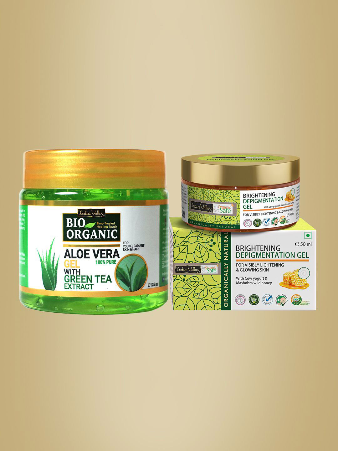 Indus Valley Bio Organic Aloe Vera Gel - 175 ml With Depigmentation Gel - 50 ml
