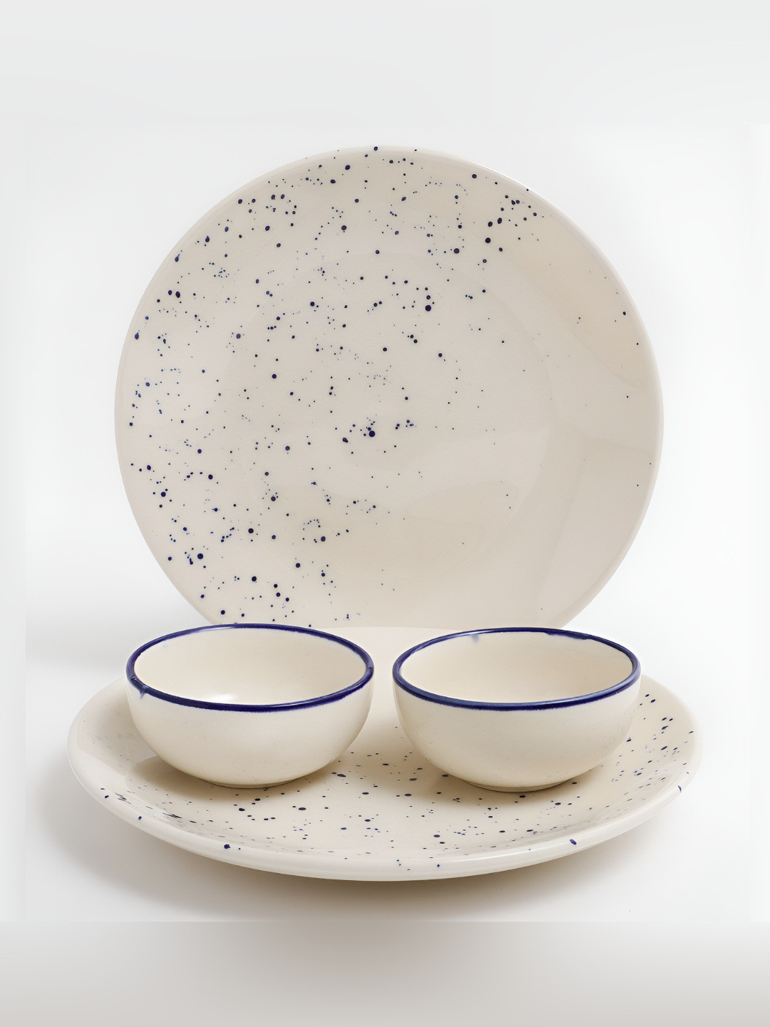 MIAH Decor Ash-Free White Geometric Ceramic Dishwasher and Microwave Safe 4 Piece Dinner Set