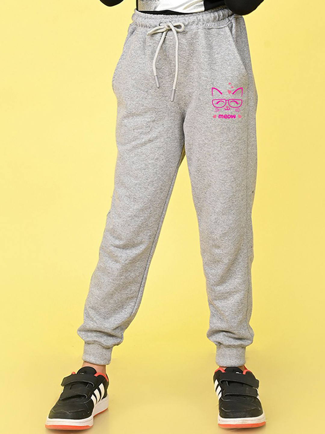 NUSYL Girls Meow Typography Printed Full Length Joggers
