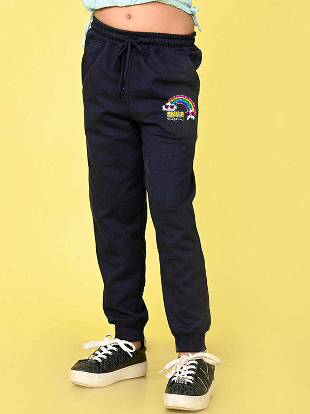 NUSYL Girls Smile Everyday Typography Printed Cotton Mid Rise Joggers