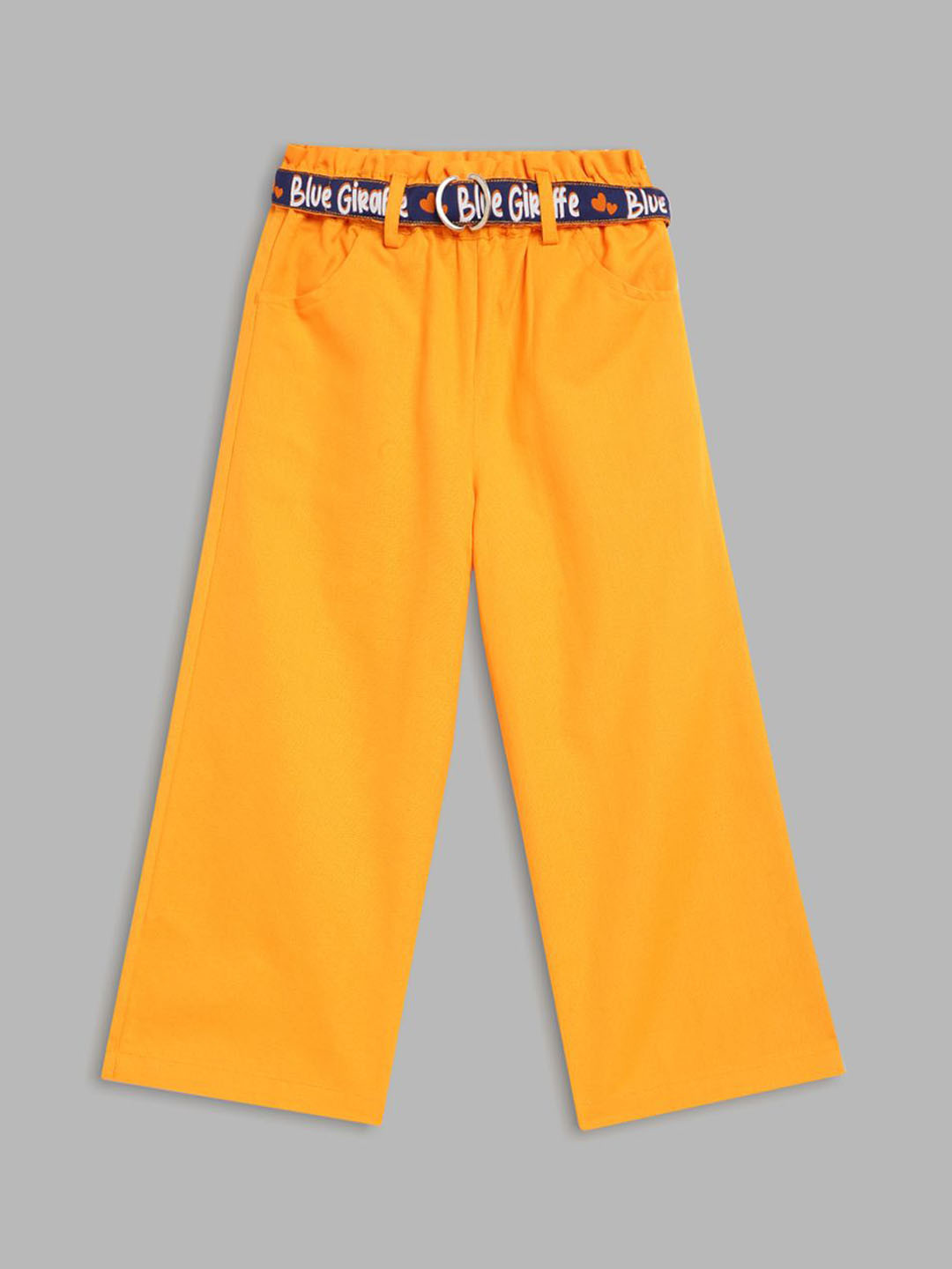 Blue Giraffe Girls Cotton Mid-Rise Regular Trouser With A Belt