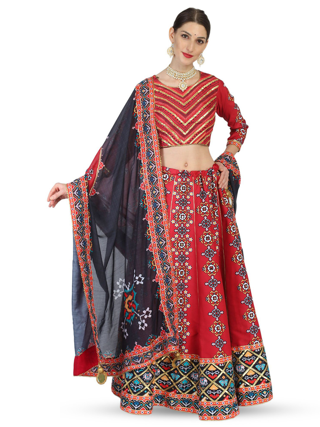 KOVET Embroidered Mirror Work Ready to Wear Lehenga & Blouse With Dupatta