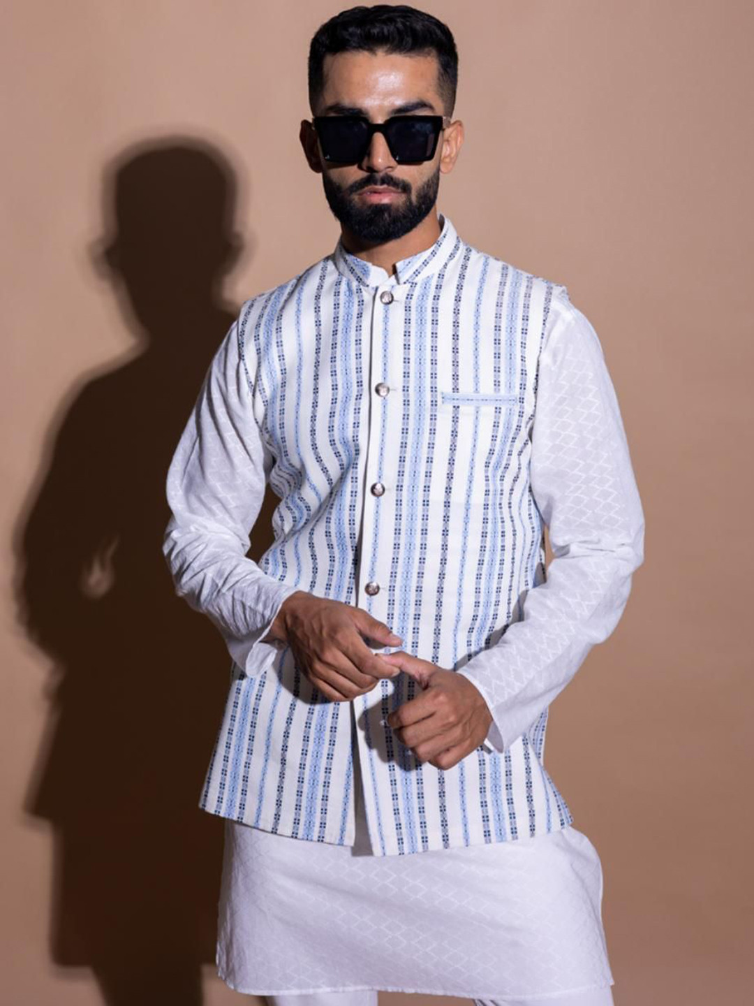 INAAYA JAIPUR Men Striped Nehru Jacket