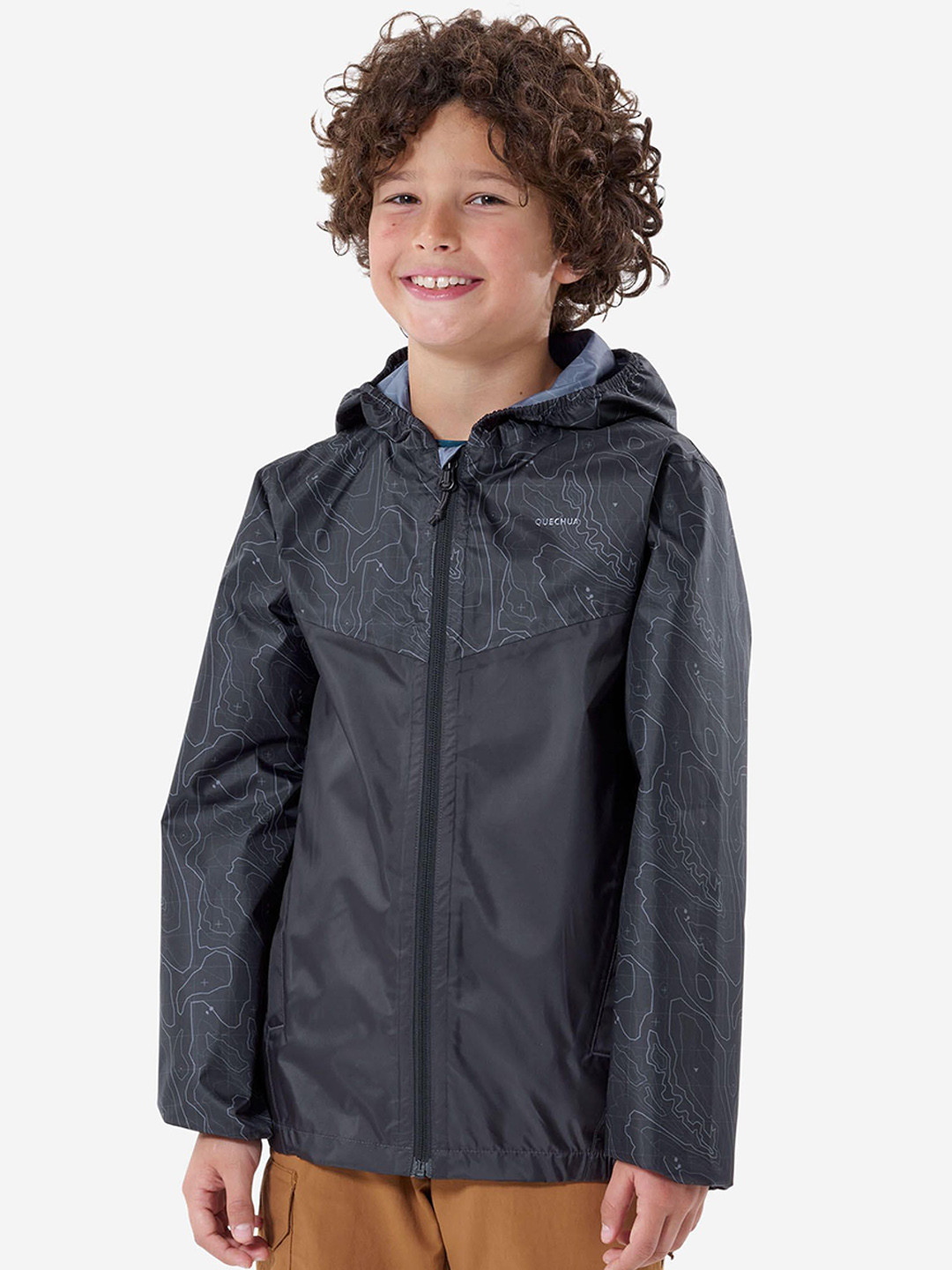 Decathlon QUECHUA - Boys Printed Hooded Lightweight Rain Jacket