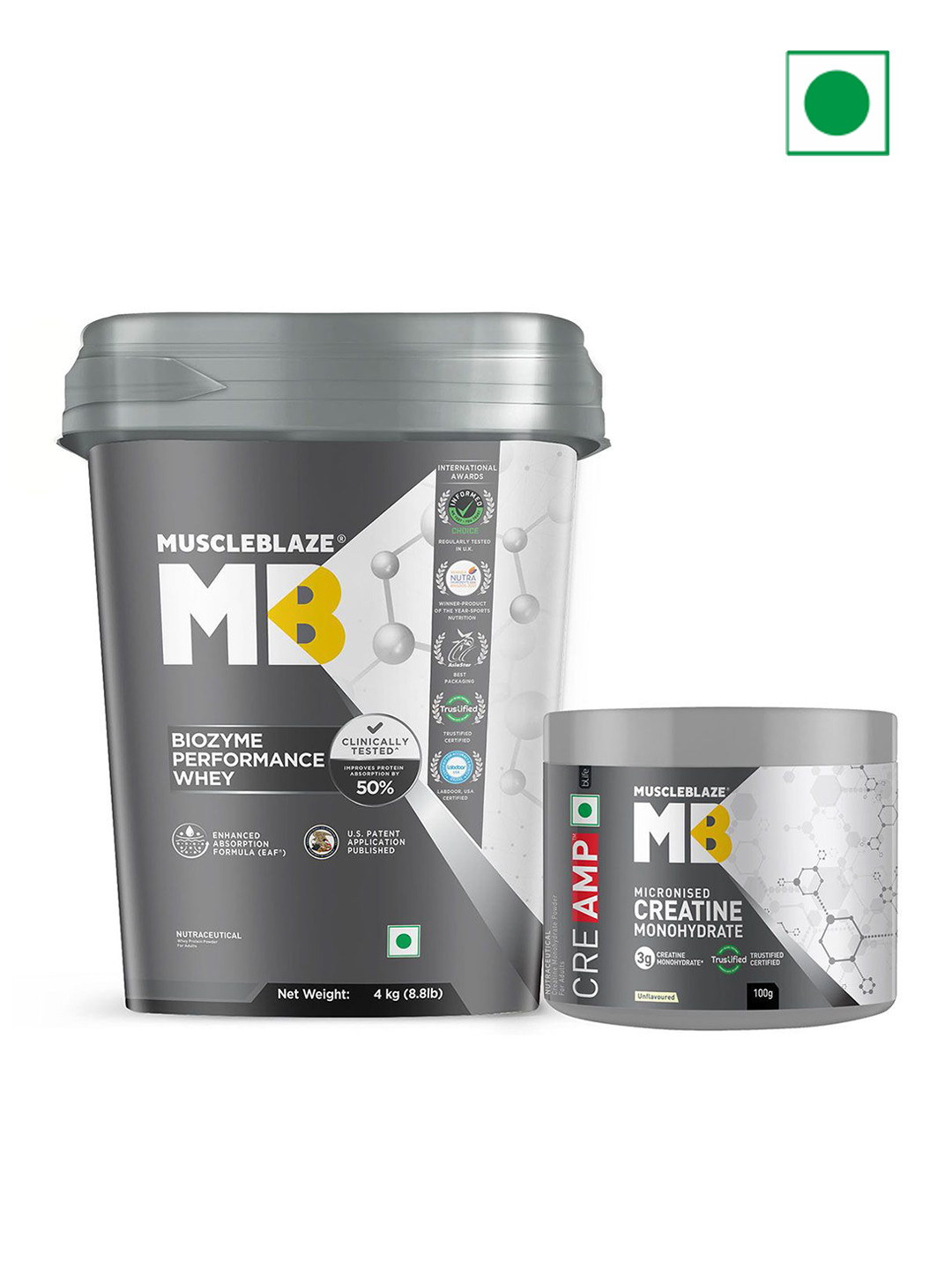 MuscleBlaze Set Of 2 Biozyme Performance Whey Protein- 4 kg & Creatine Monohydrate - 100 g
