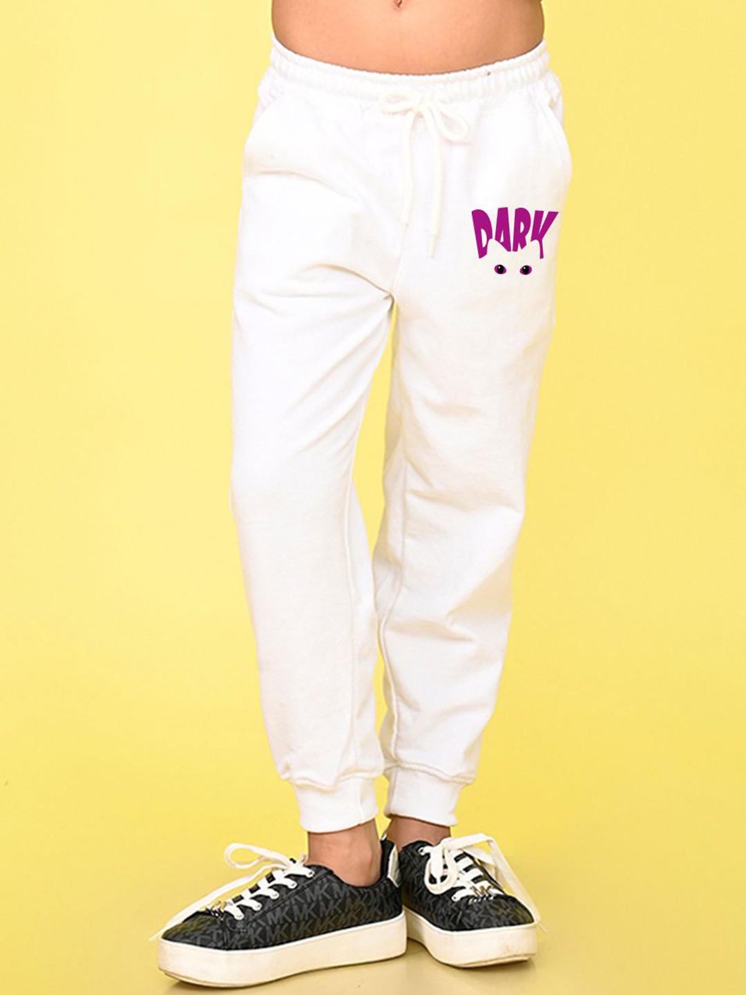 NUSYL Girls Dark Text Printed Cotton Mid Rise Joggers