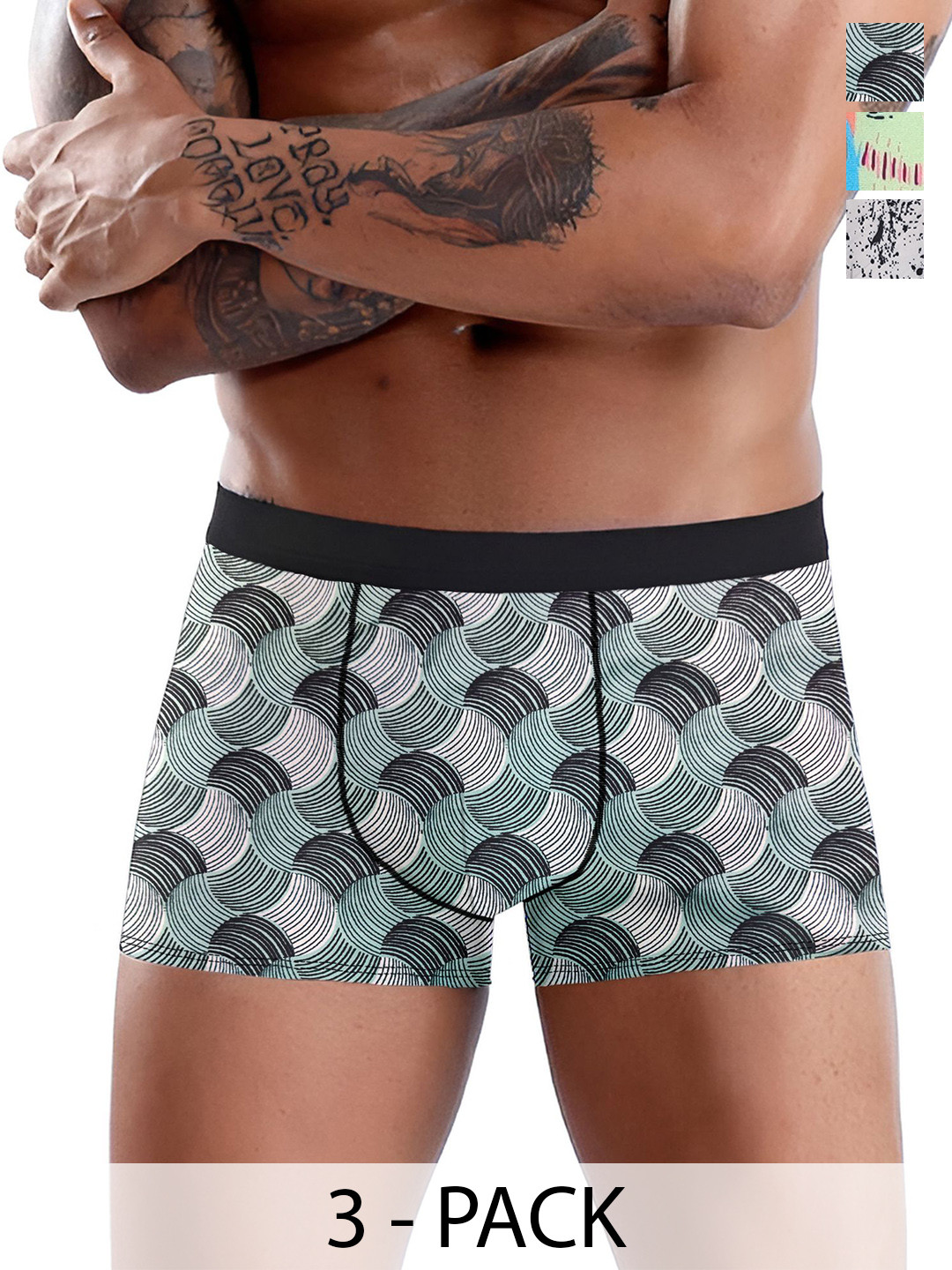 DISPENSER Men Pack Of 3 Printed Breathability TrunksV4-C13-C16-C17-M