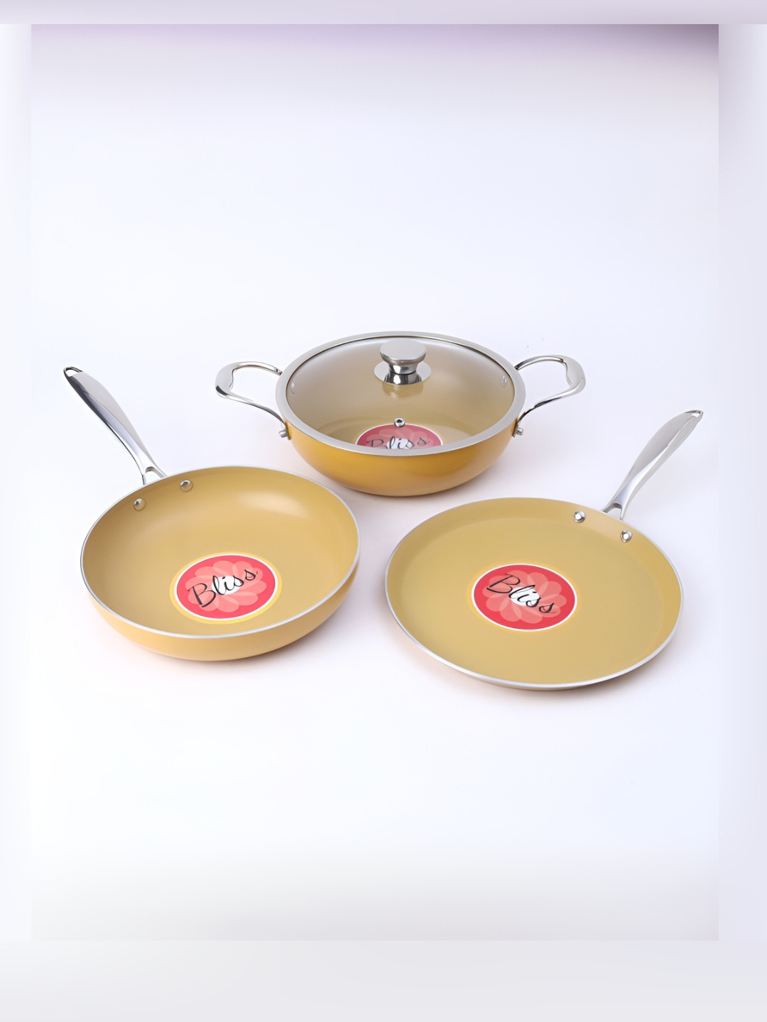 UMAI Yellow 3 Pieces Induction Base Aluminium Cookware Set