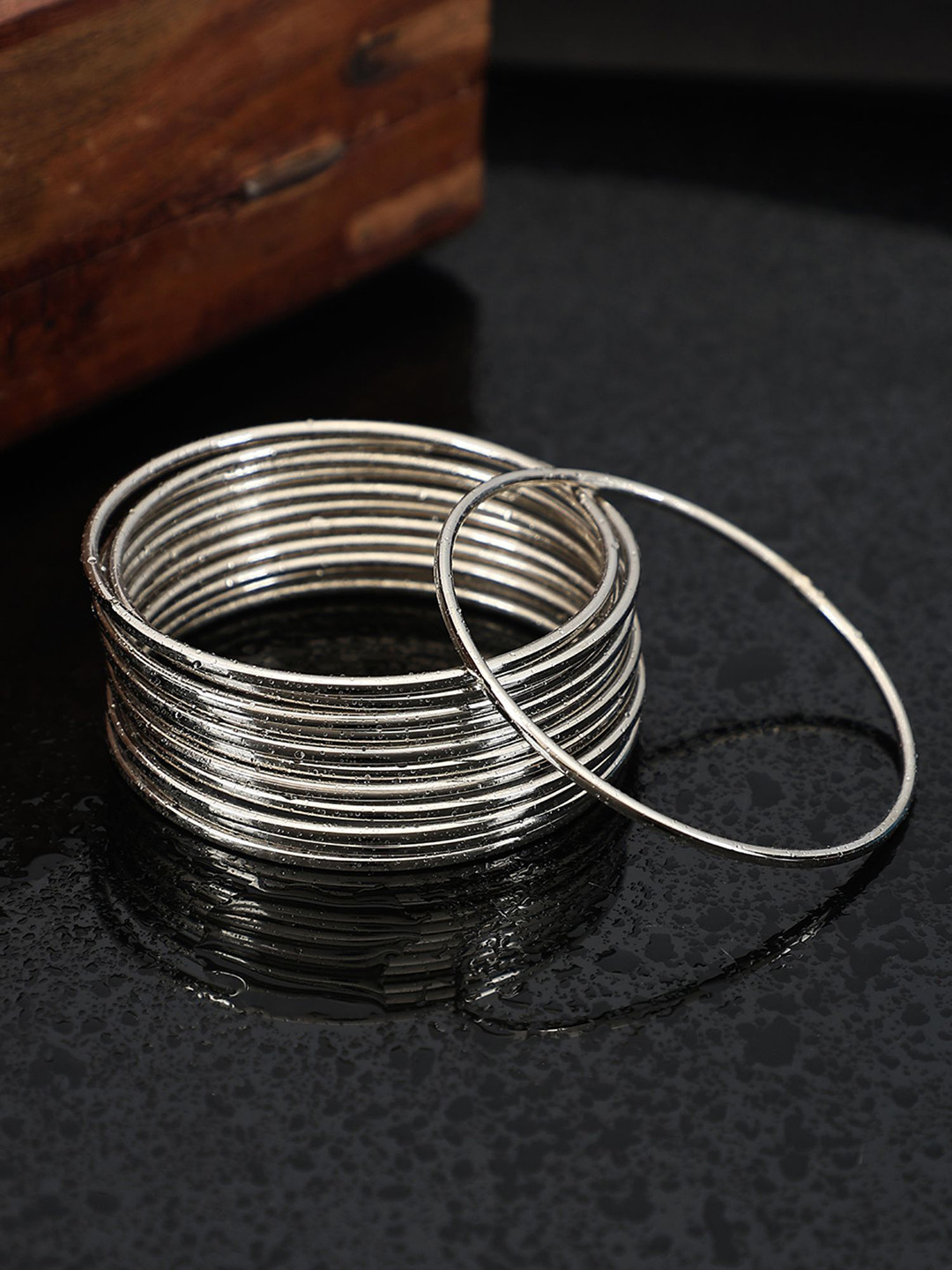 ANIKAS CREATION Set Of 12 Silver-Plated Classic Bangles