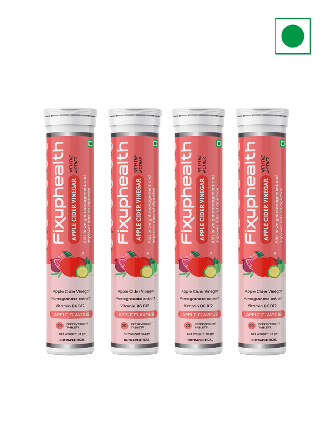 Fixuphealth Set Of 4 700 mg Apple Cider Vinegar Effervescent - 20 Tablets Each
