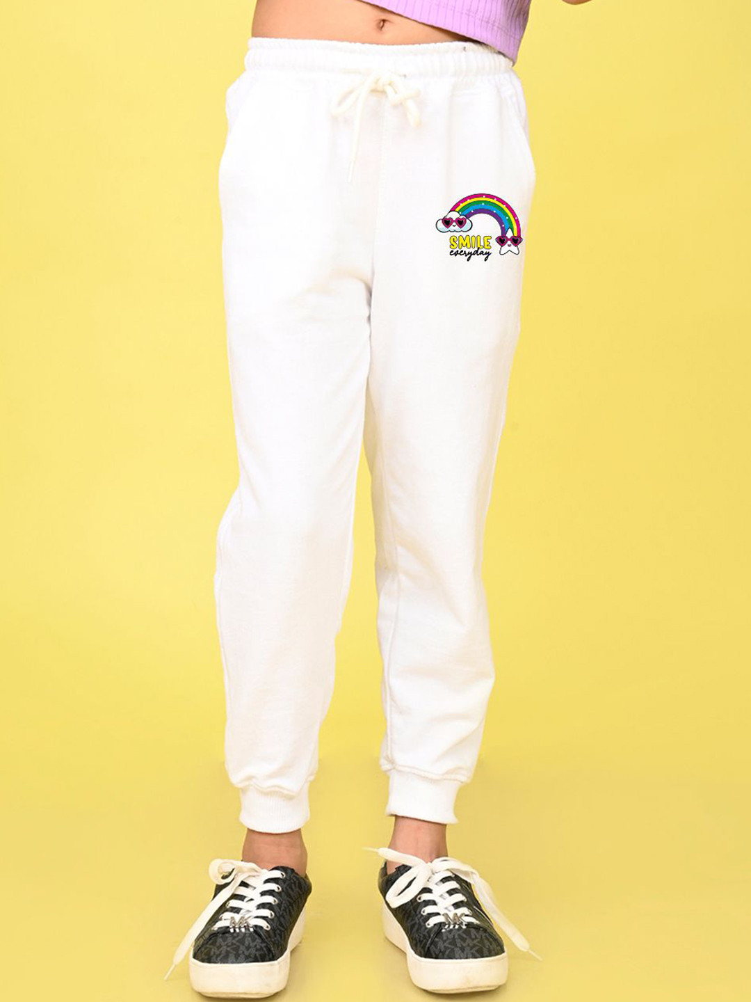NUSYL Girls Smile Everyday Text Printed Cotton Mid Rise Joggers