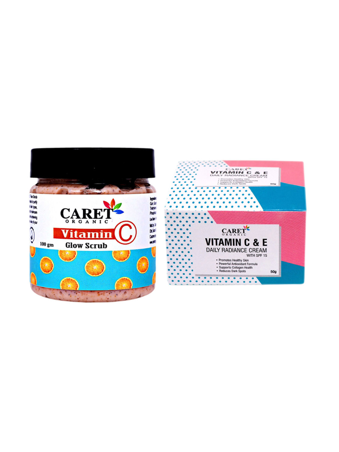 CARET ORGANIC Vitamin C Glow Scrub - 100 g & Daily Radiance Cream - 50 g