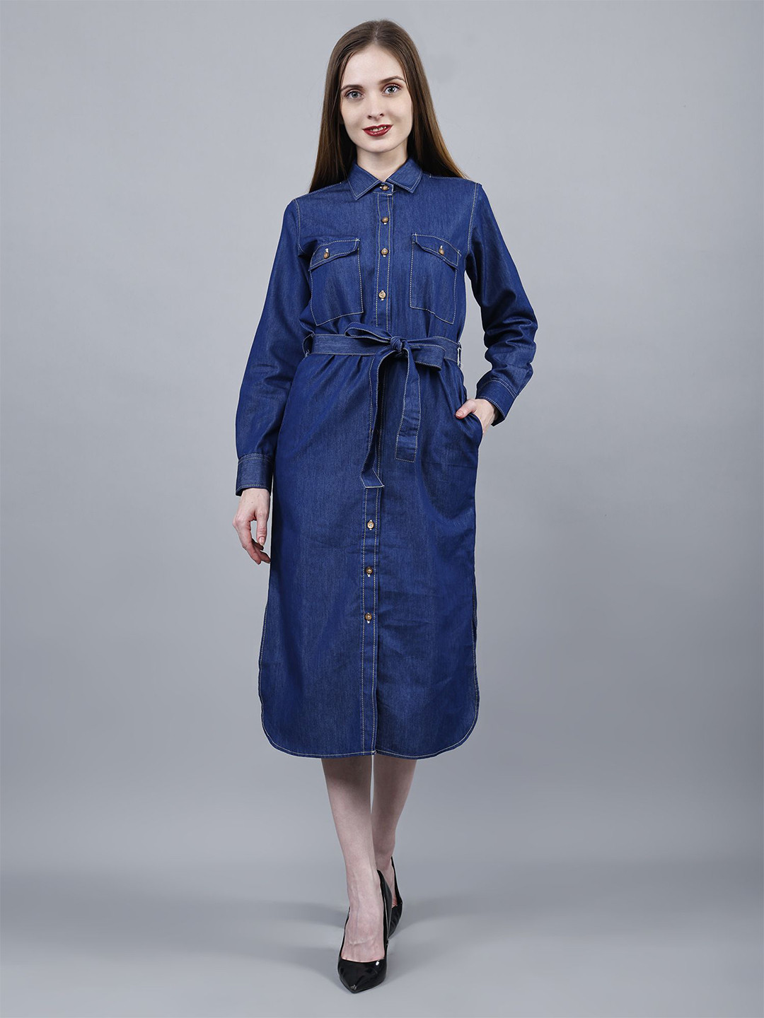 Codaisy Women Denim Shirt Midi Dress