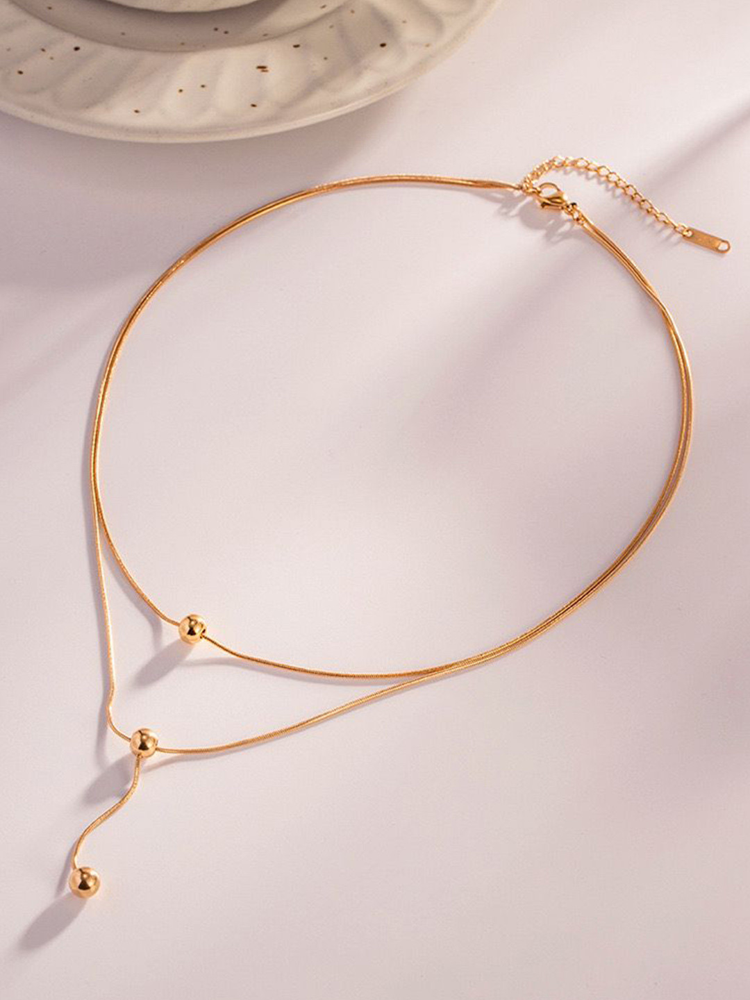 MYKI Rose Gold-Plated Stainless Steel Double Layered Spherical Pendant Necklace