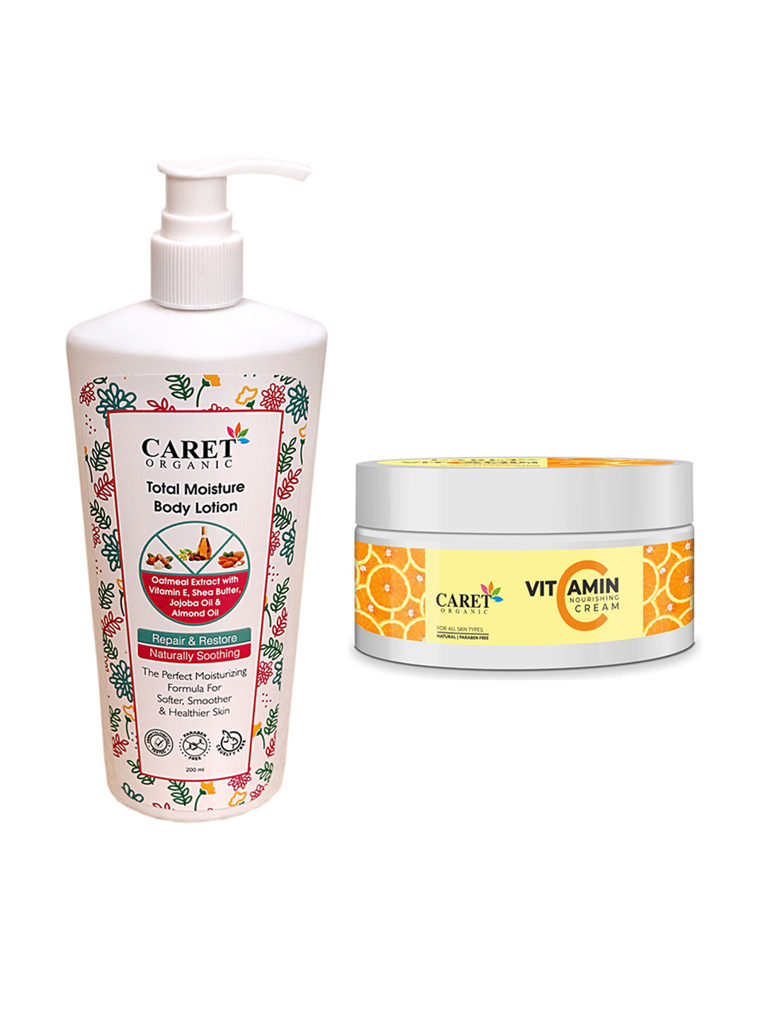 CARET ORGANIC Set Of 2  Nourishing Cream- 100 g & Total Moisture Body Lotion- 200 ml