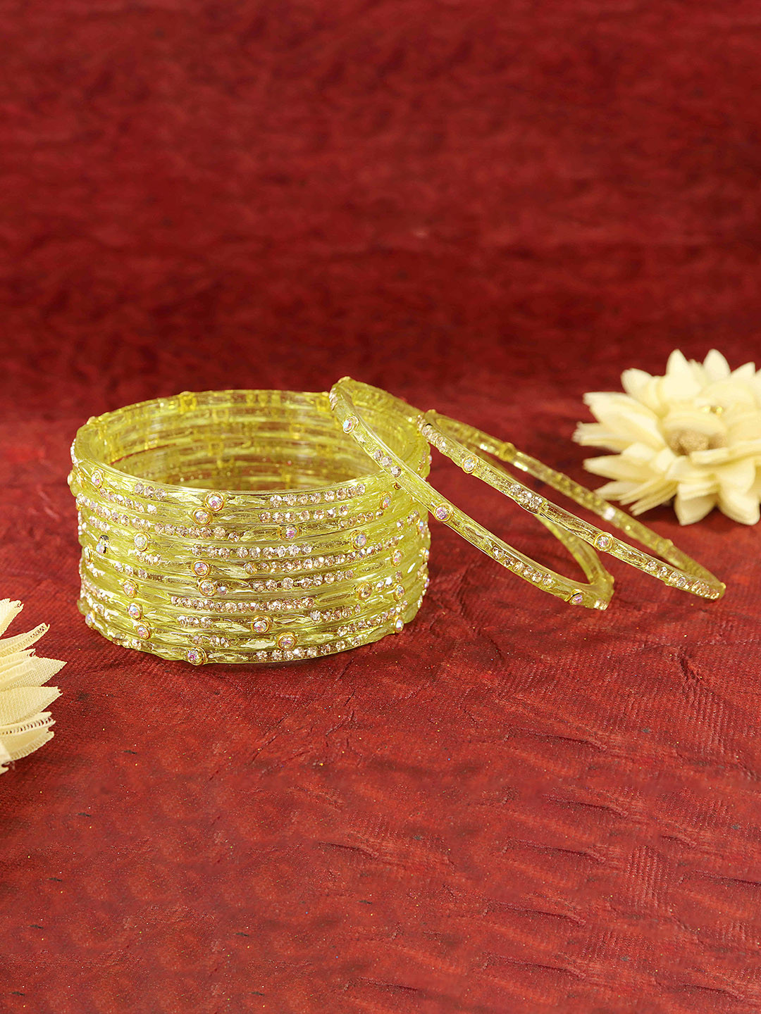 LAVAZZA Set Of 12 Stones-Studded Glass Bangles