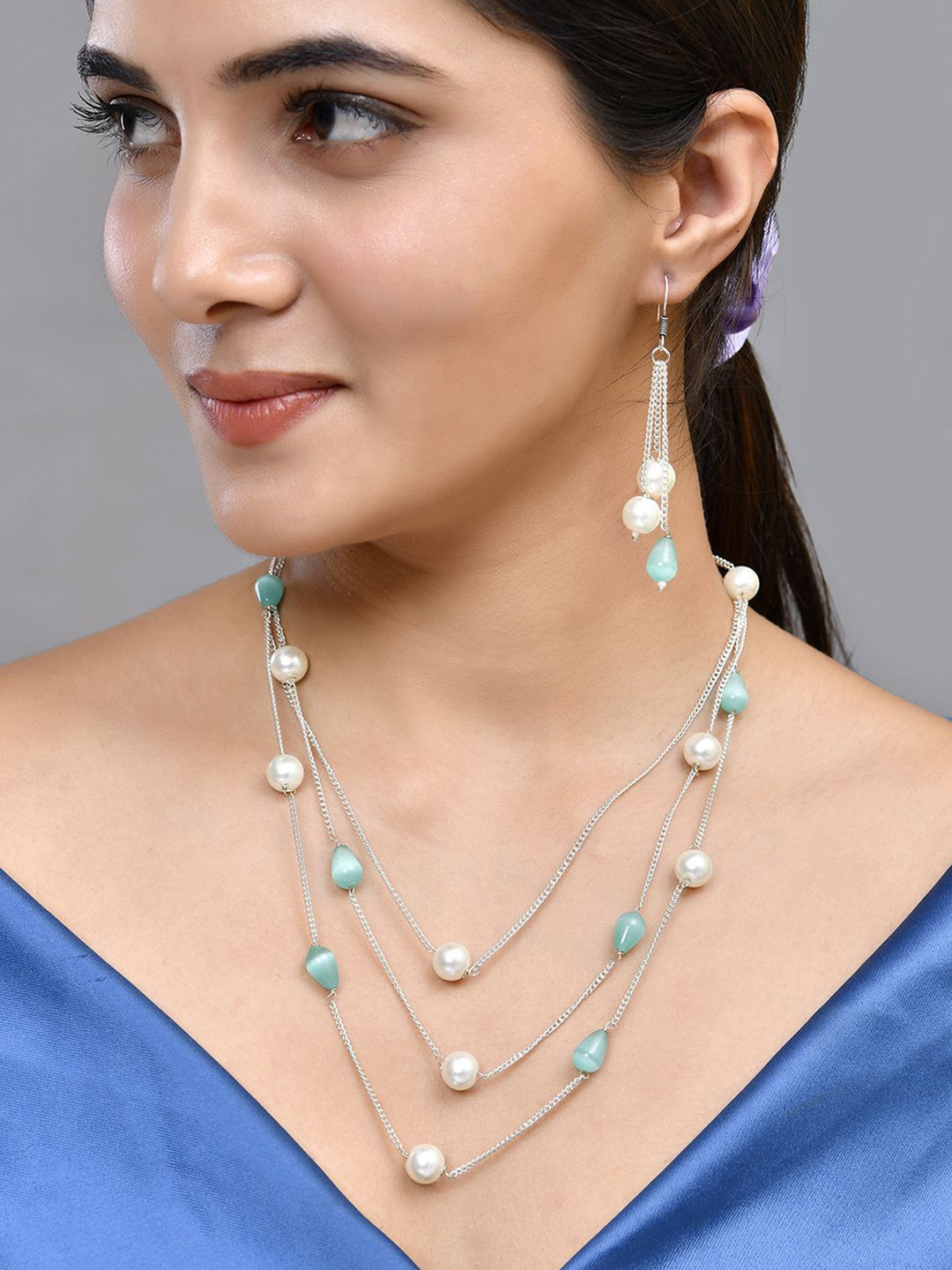 Silvermerc Designs Silver-Plated Pearls Beaded Triple Layered Necklace