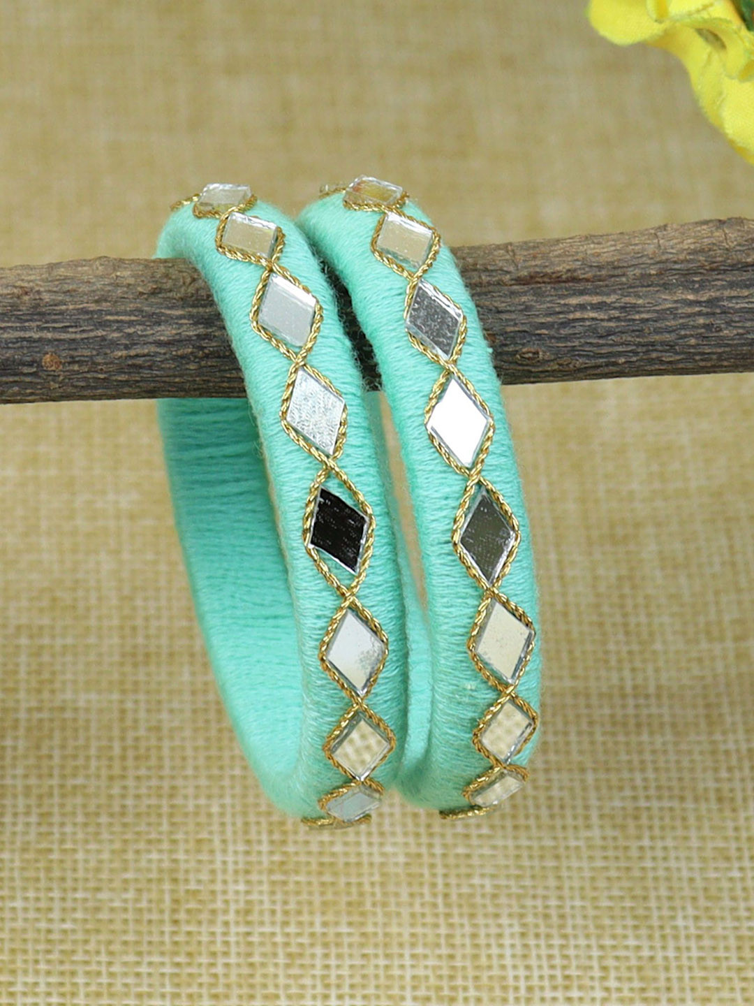Asthetika Kids Girls Set Of 2 Thread & Mirror Work Bangles