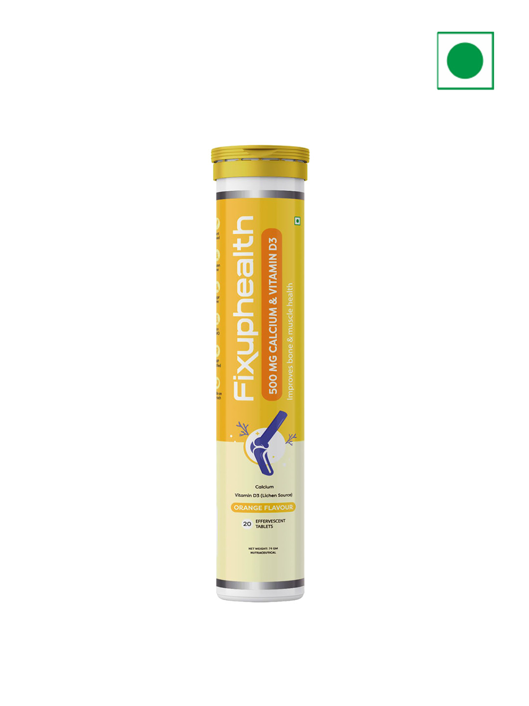 Fixuphealth Calcium 500 mg & Vitamin D3 Effervescent Tablets - 20 N - 74 g
