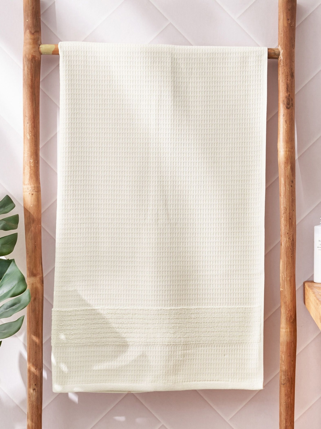 Home Centre Nova Zenvio Waffle Beige Striped Cotton 450 GSM Bath Towel