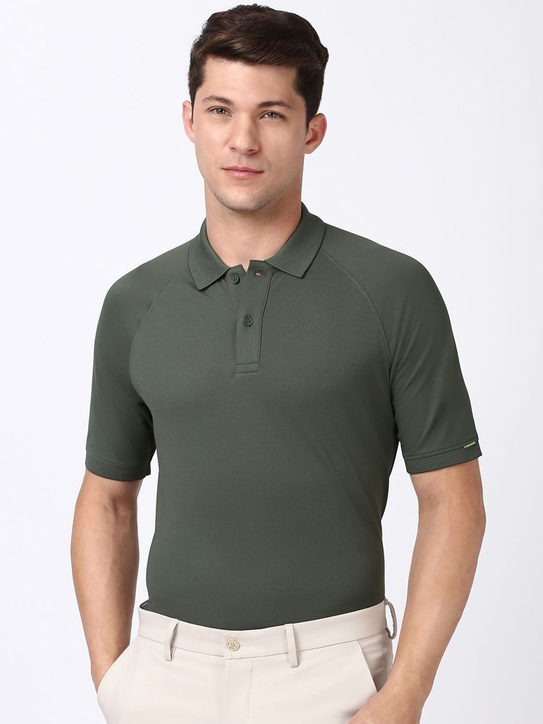 Peter England Men Self Design Polo Collar Cotton T-shirt