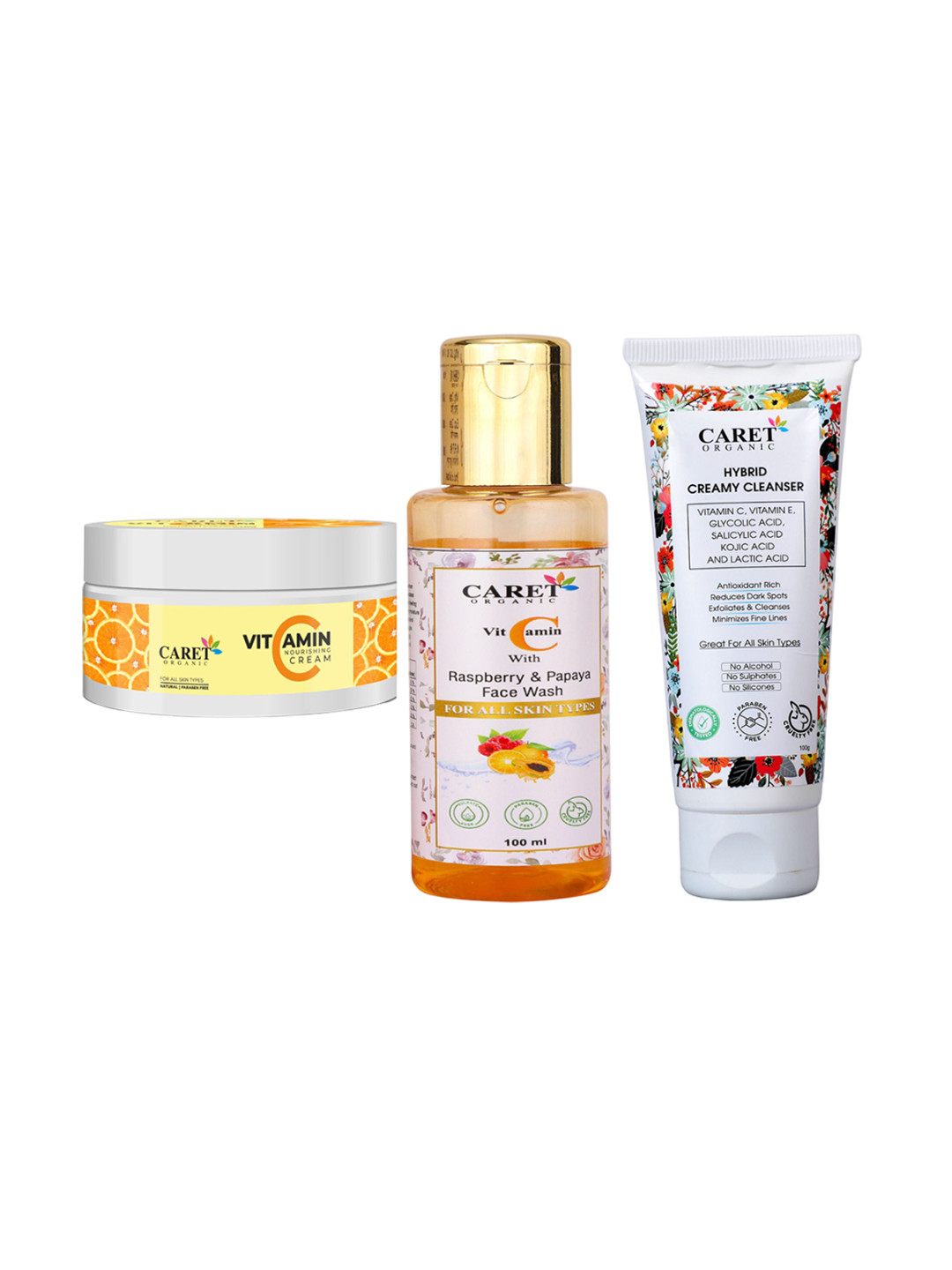 CARET ORGANIC Set Of 3 Nourishing Cream-Cleanser Face Wash & Papaya Face Wash