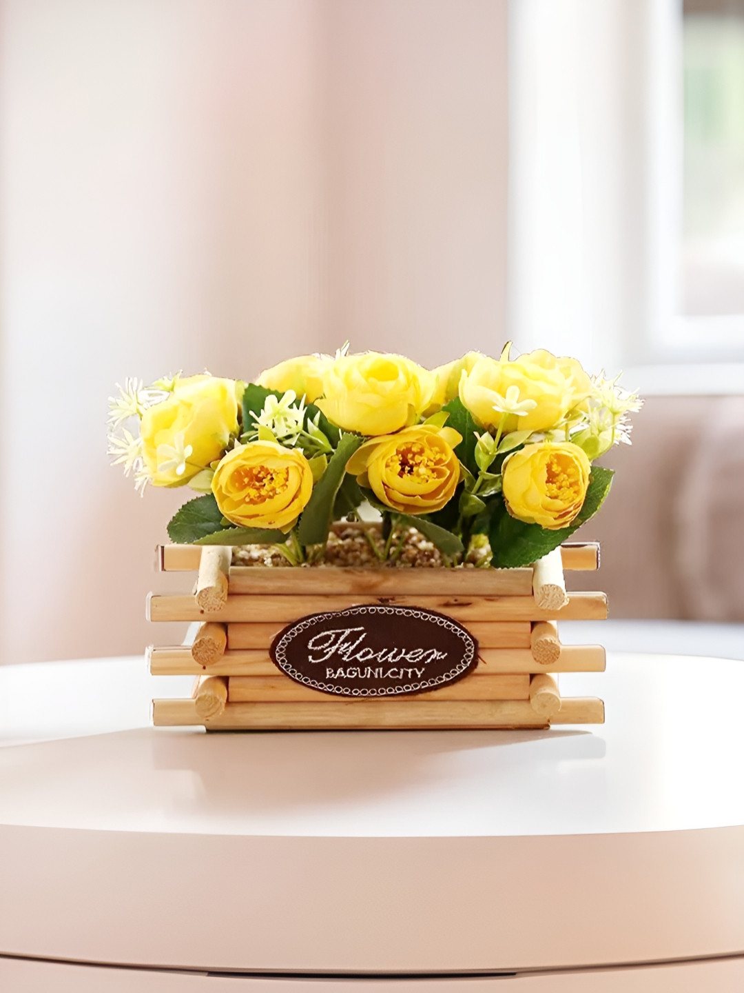 The Better Home Yellow & Green Artificial Rose Flowers With Pot